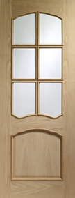 Internal Oak Door Riviera with Bevelled Glass and Raised Mouldings